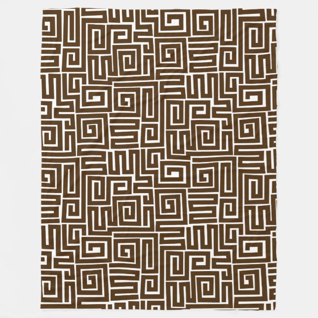 Kuba Style Pattern 280922 - Dark Brown on White Fleece Blanket (Front)