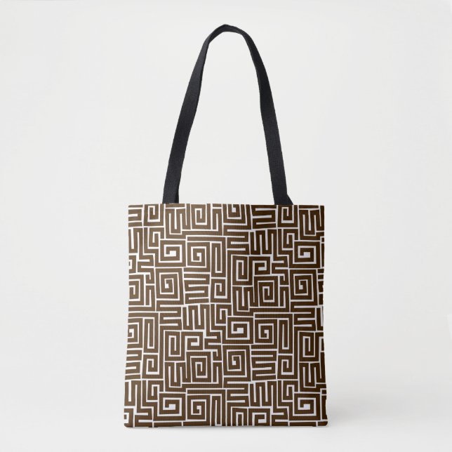Kuba Style Pattern 280922 - Dark Brown on White Tote Bag (Front)