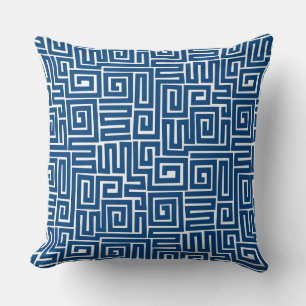 Kuba Style Pattern 280922 - Shibori Blue on White Cushion