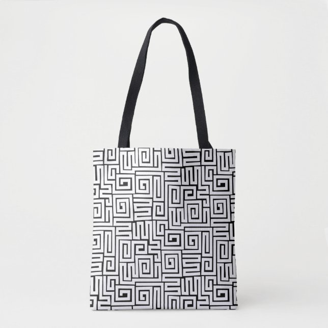 Kuba Style Pattern 280922 - White on Black Tote Bag (Front)