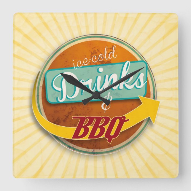 Küchenuhr im 50er-Jahre-Style Square Wall Clock (Front)