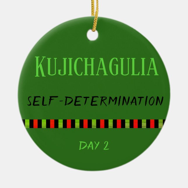 Kujichagulia - Kwanzaa Day 2 Green Ceramic Tree Decoration (Front)