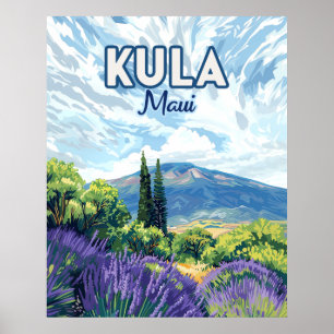 Kula Maui Haleakala Hawaii Lavender Retro Poster