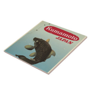 Kumamoto Japan vintage style travel poster Tile