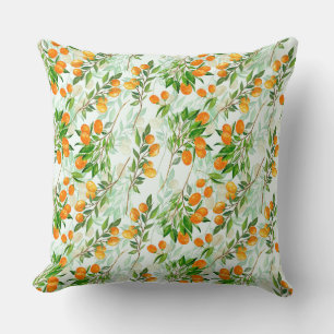 Kumquat Tropical Summer Fruit Pattern on Mint Cushion