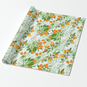 Kumquat Tropical Summer Fruit Pattern on Mint Wrapping Paper