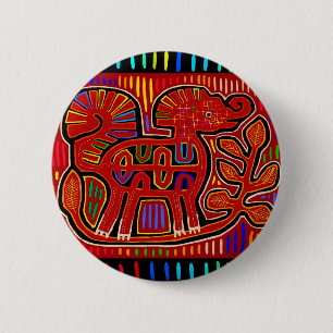 Kuna Indian Baby Elephant - Mola Folk Art 6 Cm Round Badge