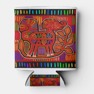 Kuna Indian Baby Elephant - Mola Folk Art Can Cooler