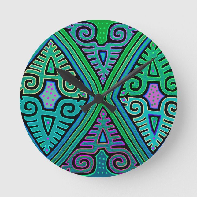 Kuna Indian Diamond Mola Round Clock (Front)