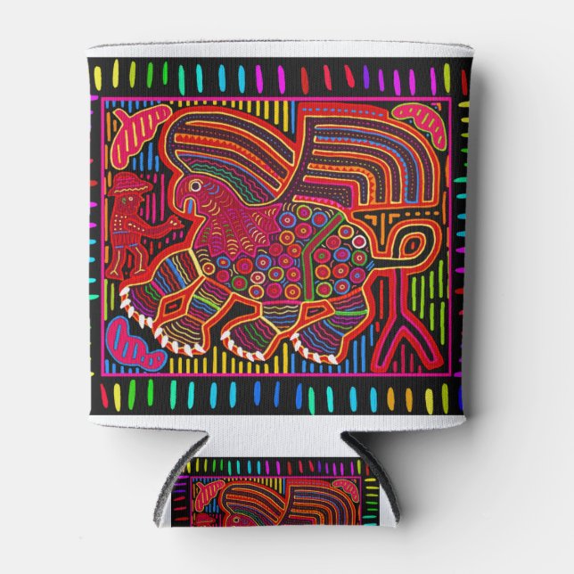 Kuna Indian Friendly Dragon Mola Can Cooler (Front)