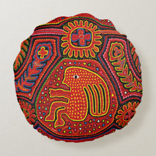 Kuna Indian Girl on a Bicycle Round Cushion