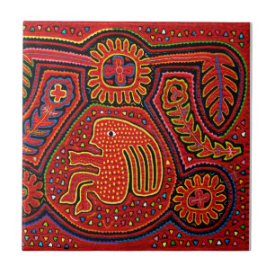 Kuna Indian Girl on a Bicycle Tile