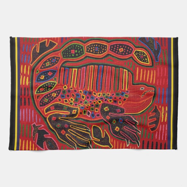 Kuna Indian Iguana Mola Tea Towel (Horizontal)