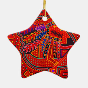 Kuna Indian Man in Canoe Ceramic Tree Decoration