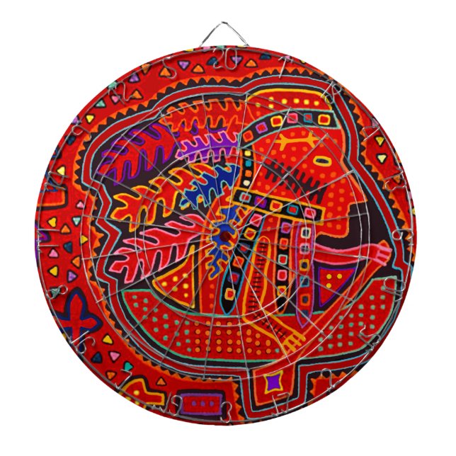 Kuna Indian Man in Canoe Dartboard (Front)