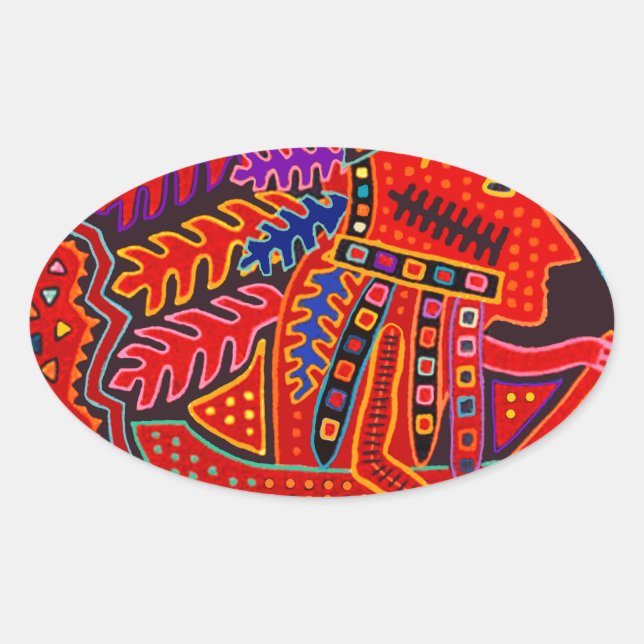 Kuna Indian Man in Canoe Oval Sticker (Front)