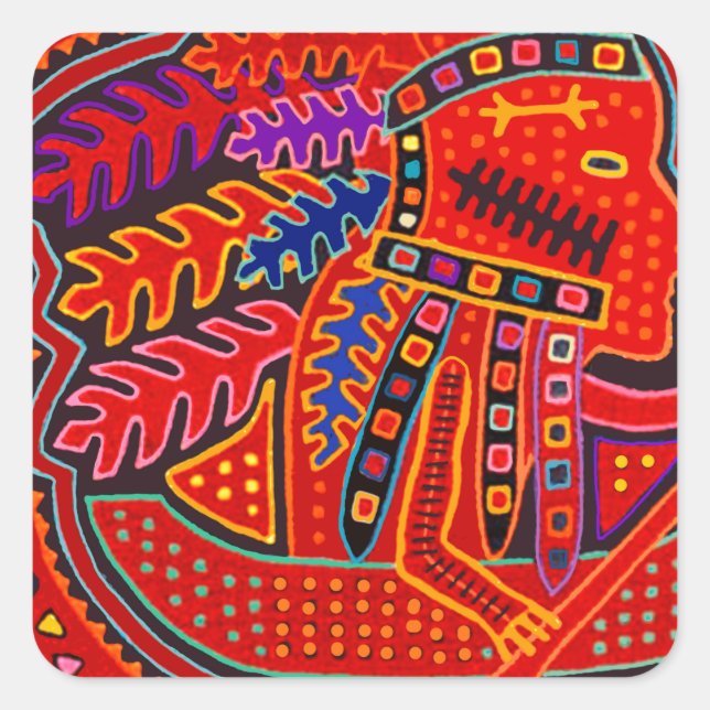 Kuna Indian Man in Canoe Square Sticker (Front)