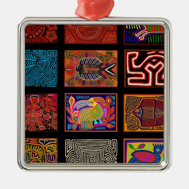 Kuna Indian Mola Collage Metal Tree Decoration (Front)