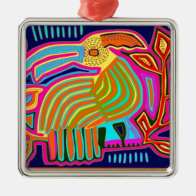 Kuna Indian Mola Collage Metal Tree Decoration (Front)