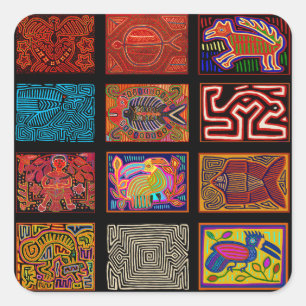 Kuna Indian Mola Collage Square Sticker
