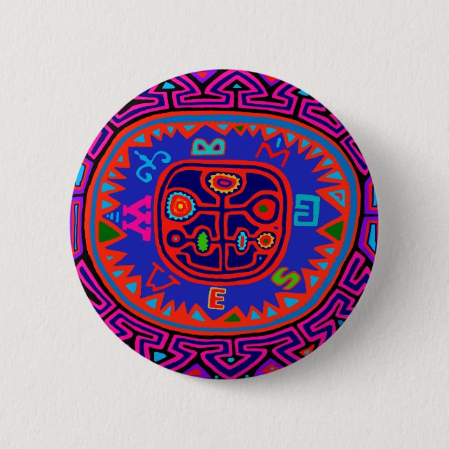 Kuna Indian Mola Compass 6 Cm Round Badge (Front)