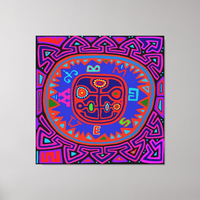 Kuna Indian Mola Compass Canvas Print (Front)