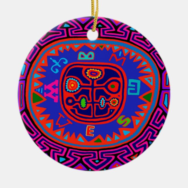 Kuna Indian Mola Compass Ceramic Tree Decoration (Front)