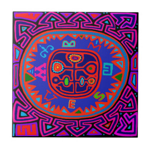 Kuna Indian Mola Compass Tile