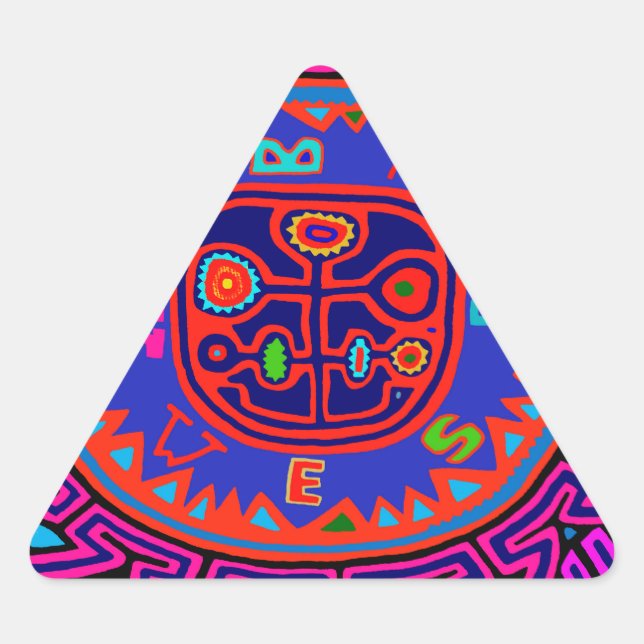 Kuna Indian Mola Compass Triangle Sticker (Front)
