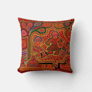 Kuna Indian Mola Men in Boats Cushion