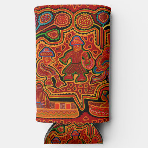 Kuna Indian Mola Men in Boats Seltzer Can Cooler