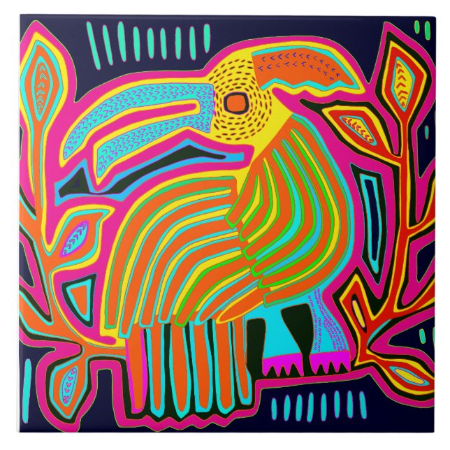 Kuna Indian Mola Parrot Ceramic Tile (Front)