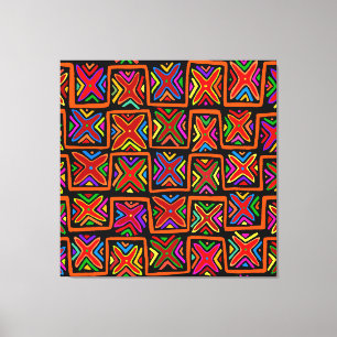 Kuna Indian Mola Tribal Checks - Red Canvas Print