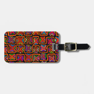 Kuna Indian Mola Tribal Checks - Red Luggage Tag