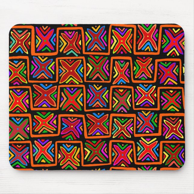 Kuna Indian Mola Tribal Checks - Red Mouse Pad (Front)