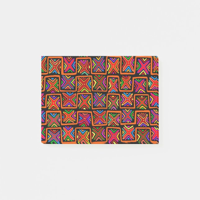 Kuna Indian Mola Tribal Checks - Red Post-it Notes (Front)