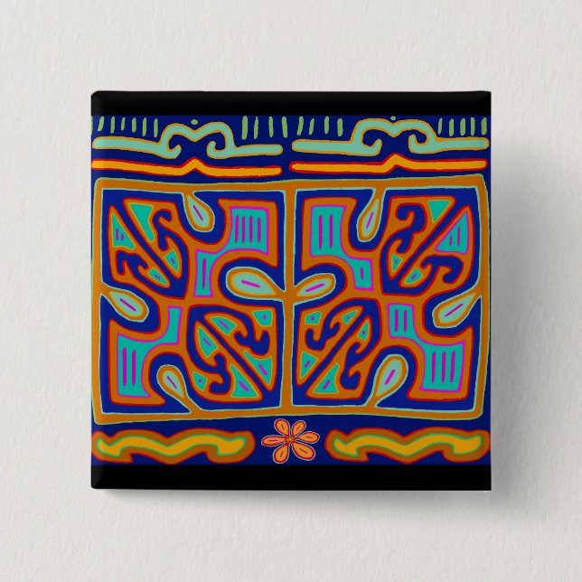 Kuna Indian Music Box - San Blas Mola 15 Cm Square Badge (Front)