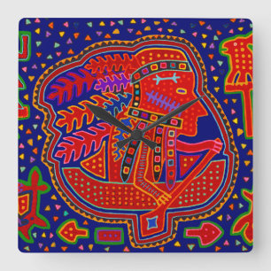 Kuna Indian Paddling Canoe Square Wall Clock