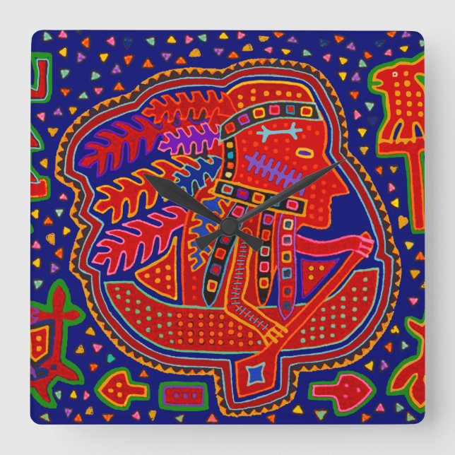 Kuna Indian Paddling Canoe Square Wall Clock (Front)