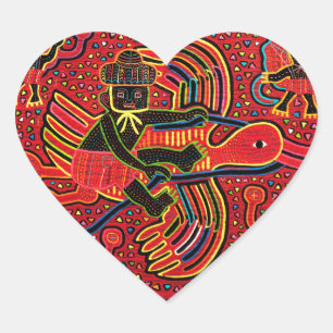 Kuna Indian Stork Bringing Baby Design Heart Sticker
