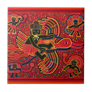 Kuna Indian Stork Bringing Baby Design Tile