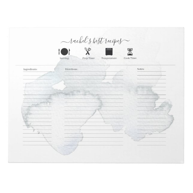 Kundenspezifischer Aquarell Rezepte- Notepad (Front)