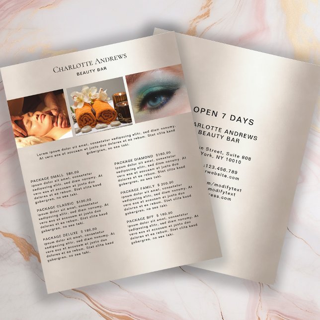 Kundenspezifischer Foto Preislisten Salon Flyer (Creator Uploaded)