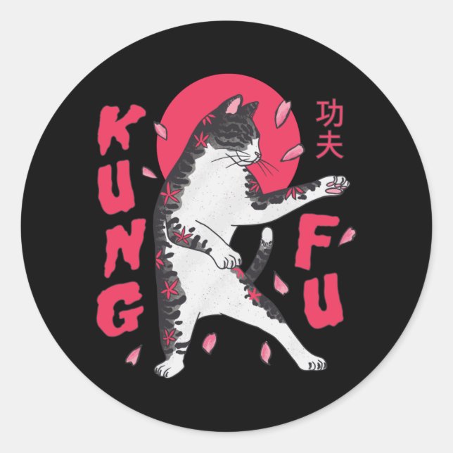 Kung Fu Cat Classic Round Sticker (Front)