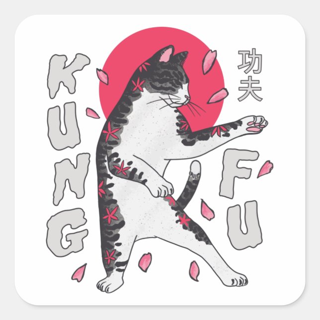Kung Fu Cat Square Sticker (Front)
