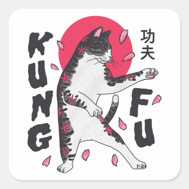 Kung Fu Cat Square Sticker (Front)