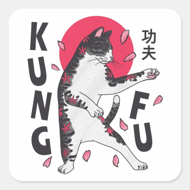 Kung Fu Cat Square Sticker (Front)