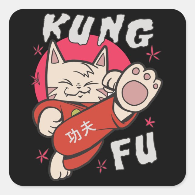Kung Fu Cat Square Sticker (Front)