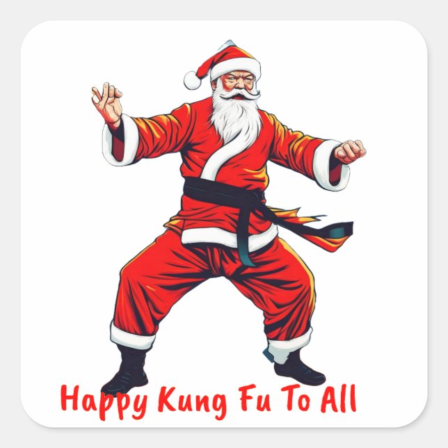 Kung Fu Fighting Santa Square Sticker (Front)