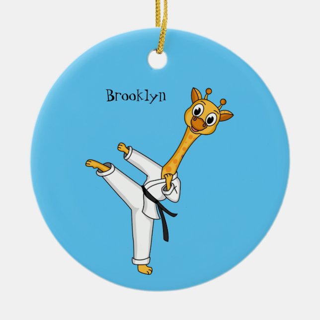 Kung Fu giraffe cartoon illustration  Ceramic Tree Decoration (Front)